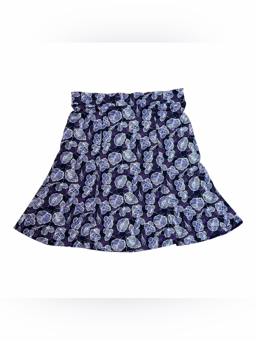 Sag Harbor Womens Skirt Black Purple Floral Pull On Stretch Medium Knee Length